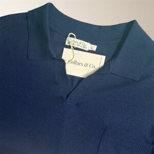 New Collars & Co Mens L Navy Merino Wool  Bellagio Buttonless Short Sleeve Polo